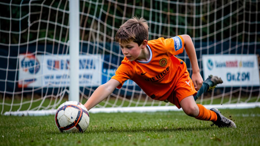 Young goalkeeper making a diving save
